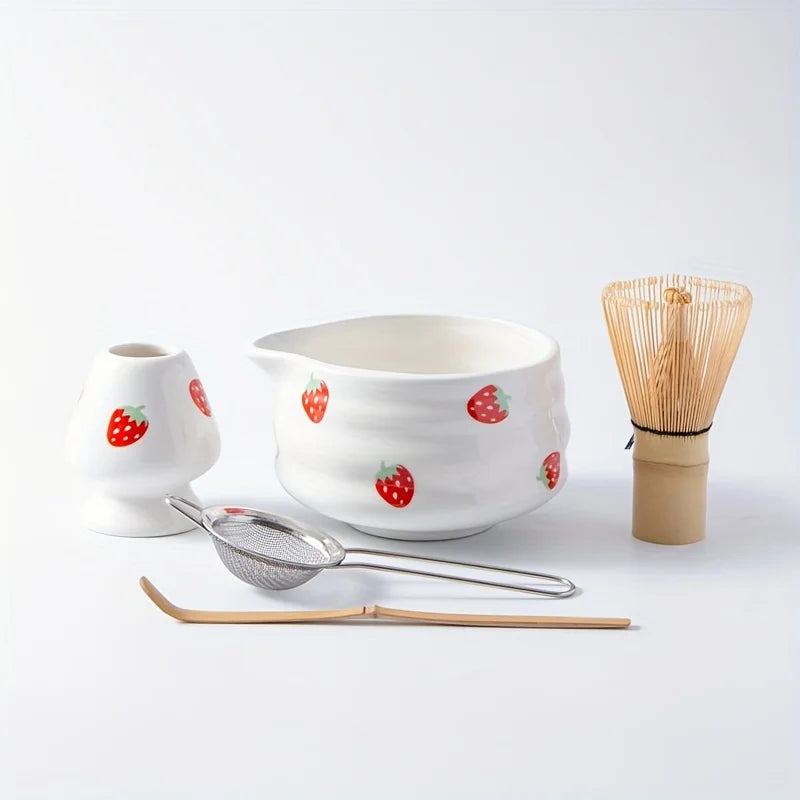 Matcha Bowl Kit Ceramic Strawberry Whisk Chasen Kit