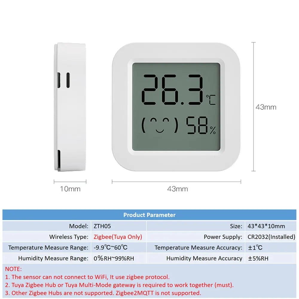 Tuya ZigBee Temperature Humidity Sensor with LCD Screen for Smart Household - Works with Alexa, Google Household, Smart Life App