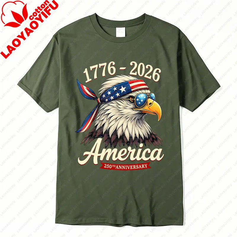 Plush Unisex Bald Eagle Graphic Tee - Short-Sleeve, Sturdy Cotton, For 250th Anniversary Independence Day Celebration