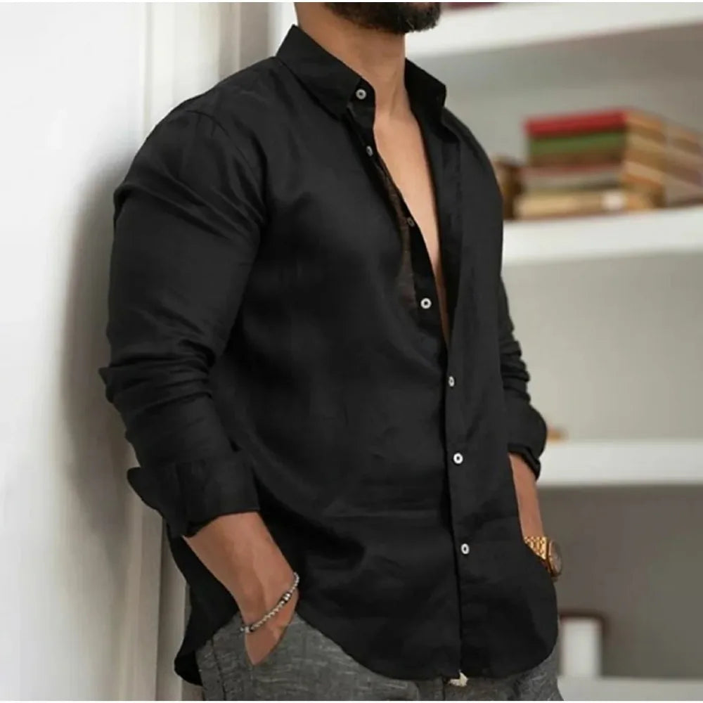 Lightweight Linen Beach Shirt for Men, Breathable Summer Casual Wear, Relaxed Fit, Available in White, Light Blue, Beige-2