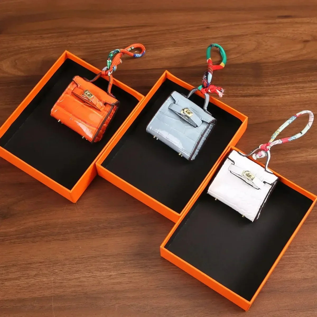 Free 1+1 Birkin Inspired Mini Hand Bag - Crocodile Pattern Mini Bag Charm Keychain