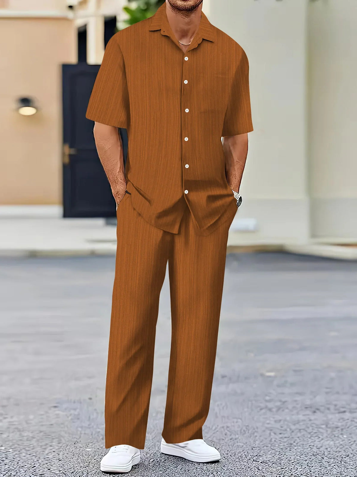 Variant image for Lightweight Linen Shirt and Pants Set, Vertical Striped Design, Relaxed Fit for Casual and Semi-Formal Wear-31
