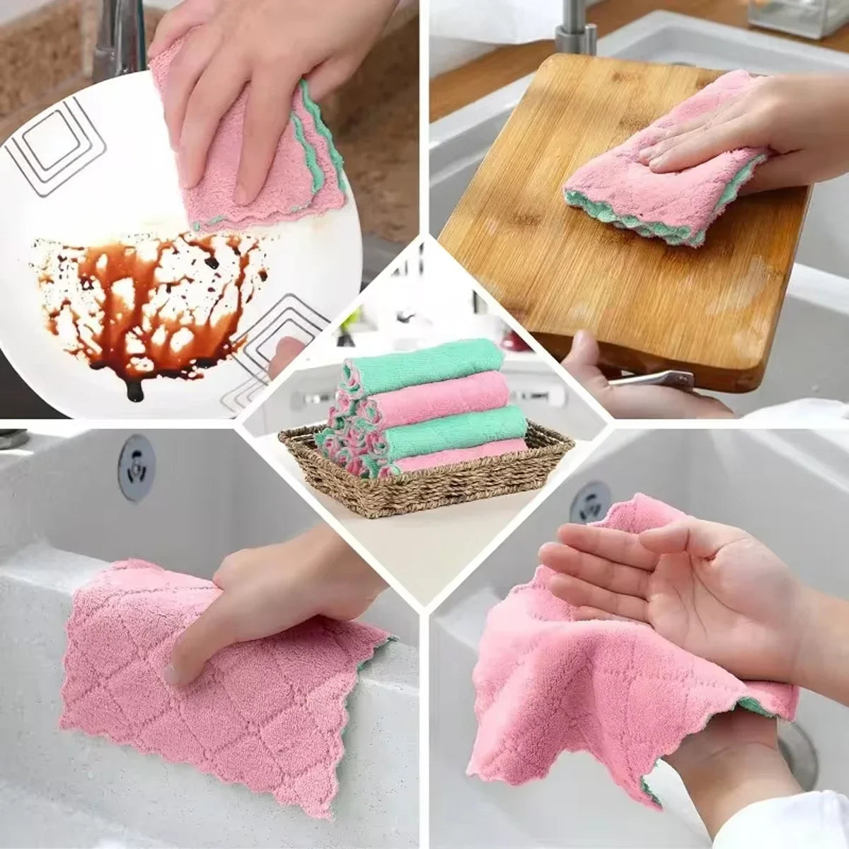 Cotton Reusable Dishwashing Cloths - 10-Pack Household Cleaning Towels in Random Colors