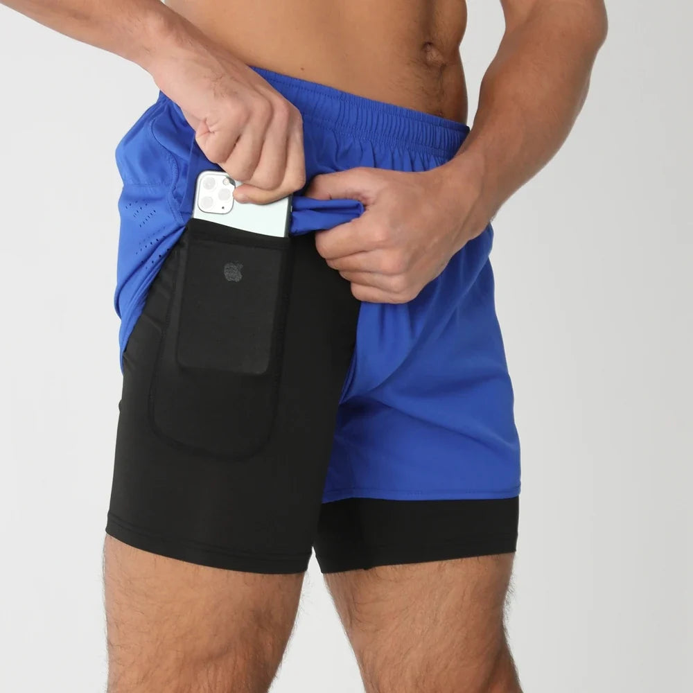 Fast-dry men's 2-in-1 running shorts - lightweight lined, polyester, for gym and summer training