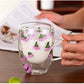 Wall Double Glass Cup with Handle Dried Flower Decorated Ins Style Mug 300ML