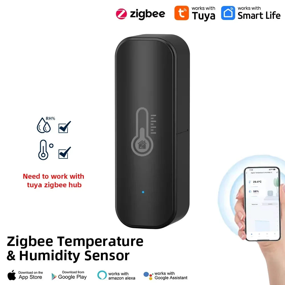 Tuya ZigBee Smart Temperature and Humidity Sensor Battery Powered for Smart Household Security with Alexa and Google Household