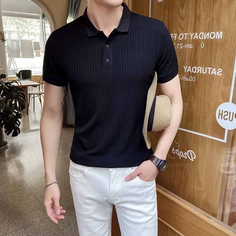 Variant image for Breathable Silk Mesh Mens Polo Shirt, Short Sleeve with Ribbed Collar, Lightweight and Stylish for Summer-16