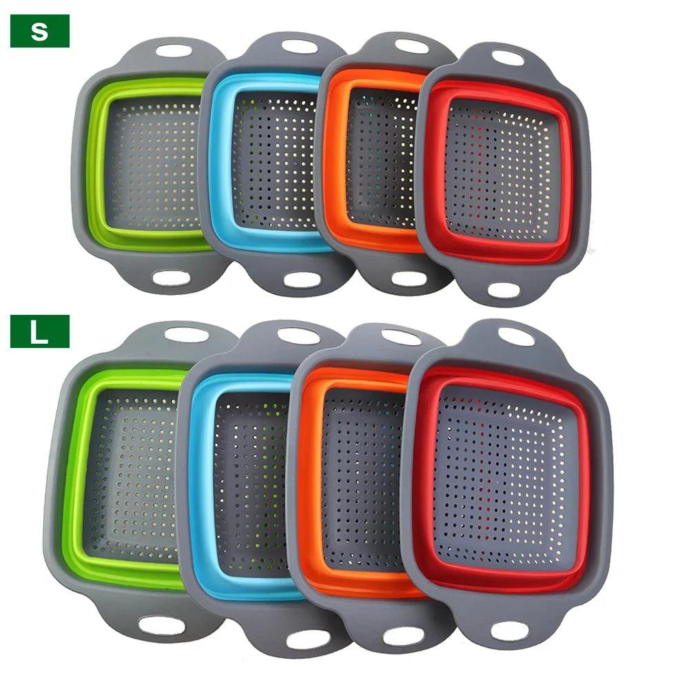 Silicone2026 Edition Folding Drain Basket 2-In-1 Collapsible Colander For Fruits And Vegetables Space-Saving Kitchen Device Fall