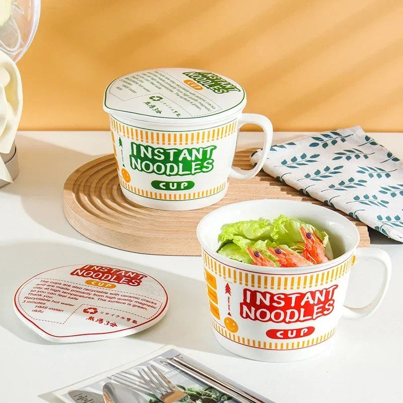 Noodle Instant Bowl Ceramic With Handle And Lid Large