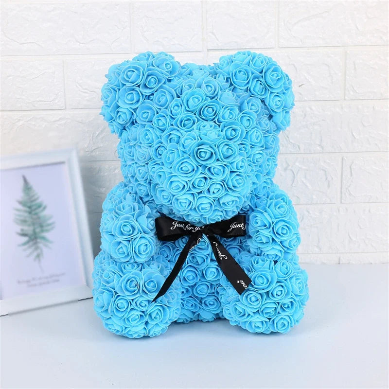 Rose Faux Teddy Bear with Gift Box and Lights - Romantic Anniversary or Valentine's Day Gift, Wedding Decor