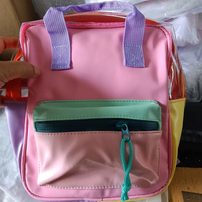 Translucent Backpack Patchwork Color Mini Jelly Backpack Back to School 2025 Flexible Shoulder Strap Regular Cute Bag