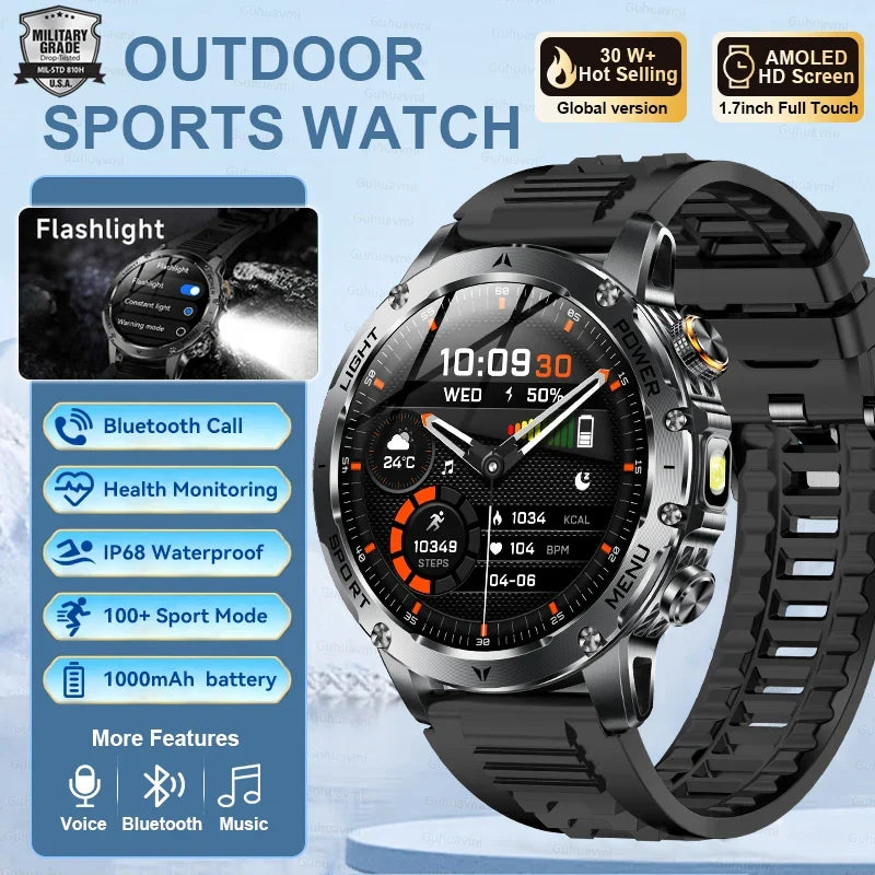 1.7 Inch AMOLED, Fall 2025 Trend, 1000mAh Battery, IP69K Water-Resistant, Bluetooth Calling – Smartwatch Rugged Outdoor GPS