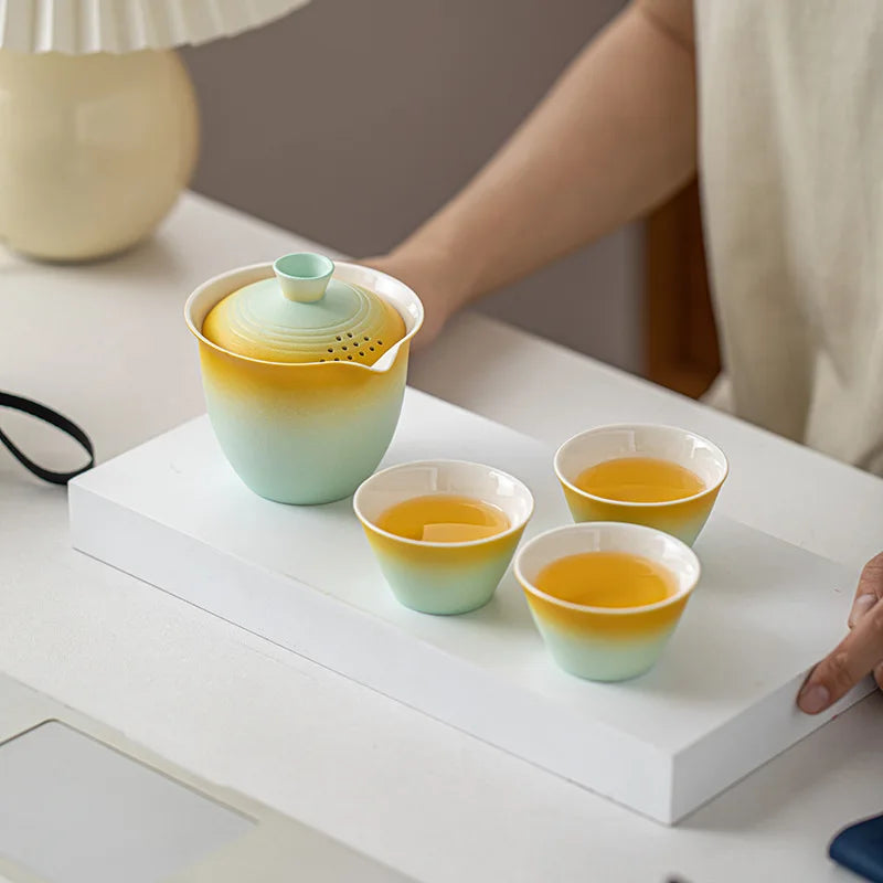 Travel-Friendly Ceramic Travel Tea Kit With Case Gift Kit