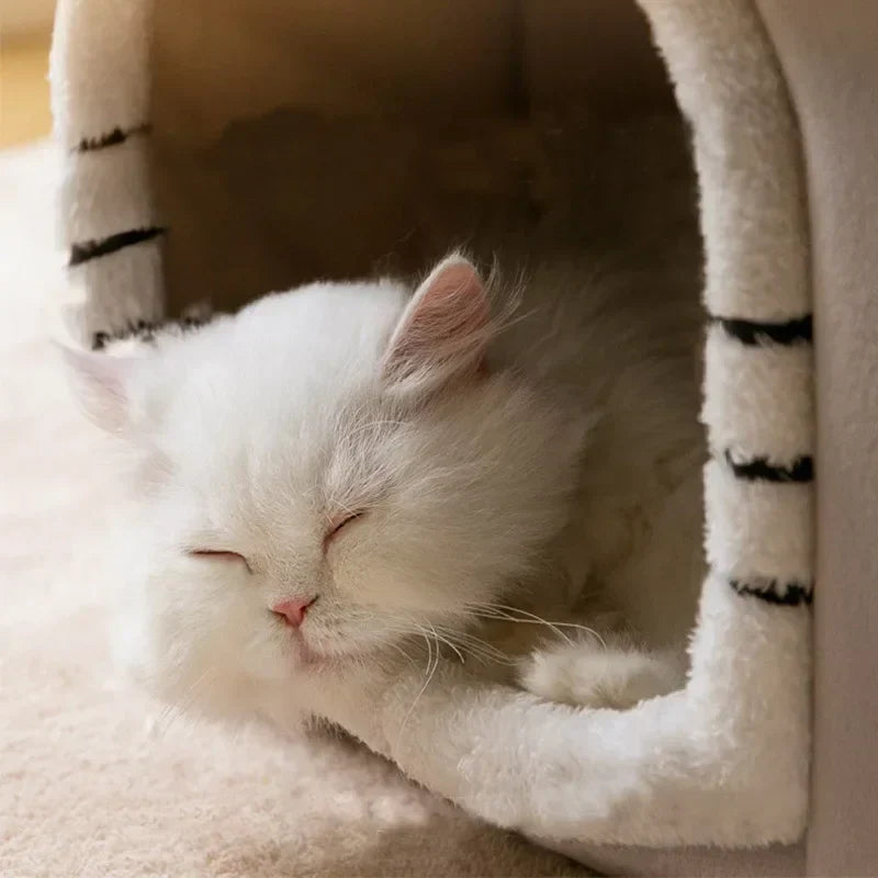 Cat Bed Foldable Cave House Plush Kennel Winter 2025 Cozy Washable Hideaway For Compact Dogs And Cats