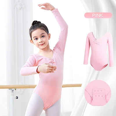 girls Breathable long sleeve ballet leotard - twist-front, cotton, for dance class