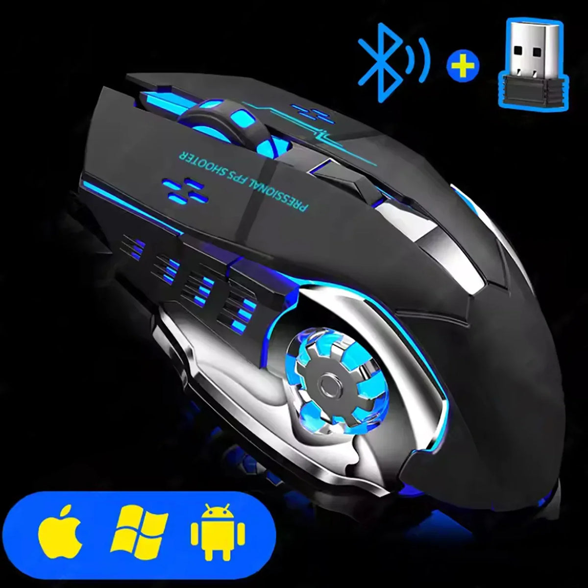 Cordless Battery-Powered Gaming Mouse Bluetooth Silent Backlit