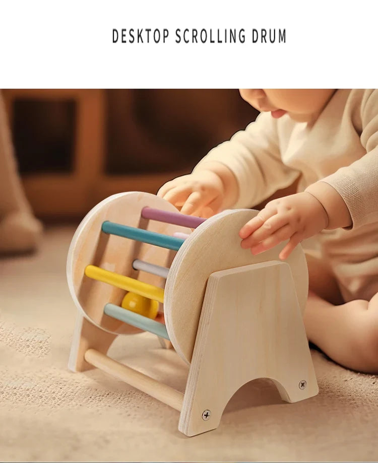 Wooden Montessori Busy Drum Newborn Sensory Toys Learning