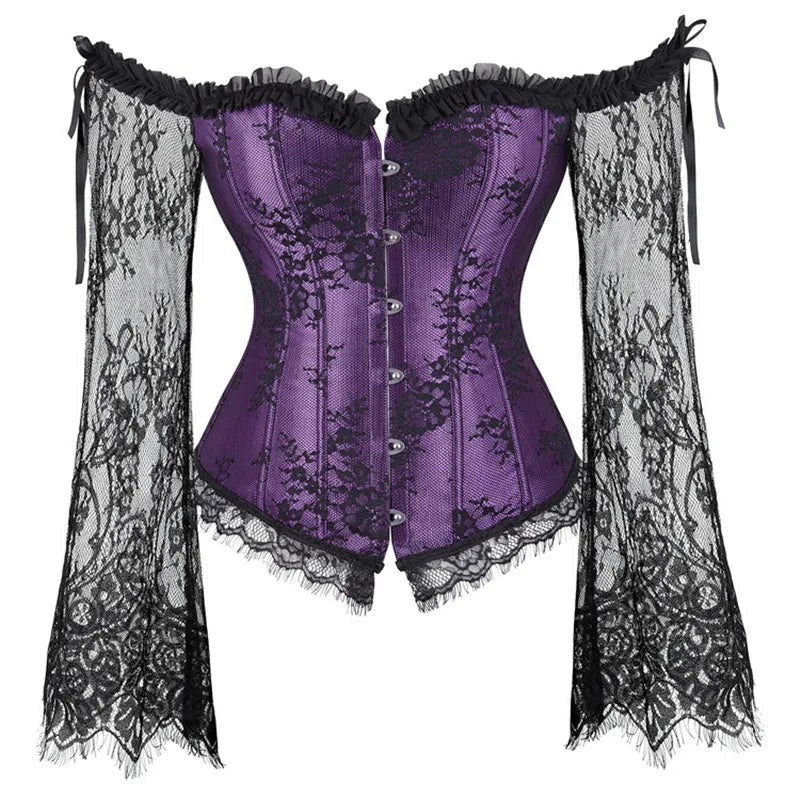 Women's Supportive Corset Top - Off Shoulder, Lace Satin