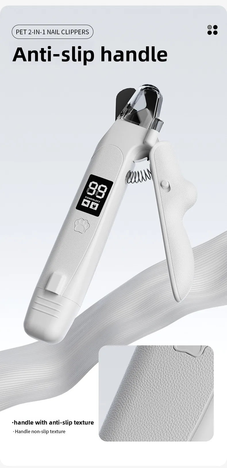 USB-C Battery-Powered Dog Cat Trimmer 2026 – 2-in-1 Pet Nail Clipper & Grinder with LED Blood Line Light