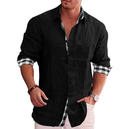 Linen Cotton Plaid Blouse Shirt - Long Sleeve Office Workwear Tops