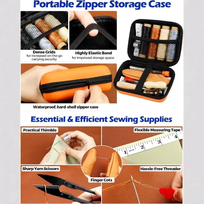 Leather Sewing Kit Orange All-in-One Leather Stitching Tools Kit Fall 2026 Upholstery Repair DIY Project