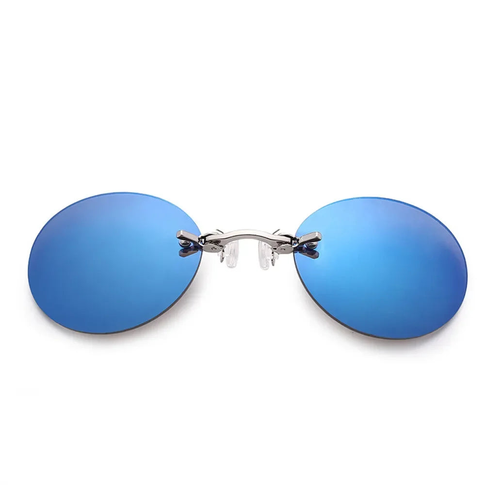 On Clip Nose Glasses UV400 Round Rimless Sunglasses Mini Frameless Vintage Men Eyewear