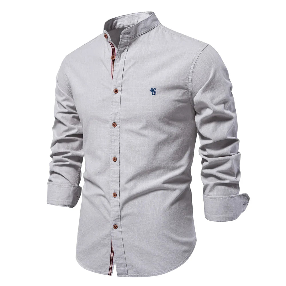 Long Cotton Sleeve Shirt for Men - Solid Color Casual Wear, High Quality