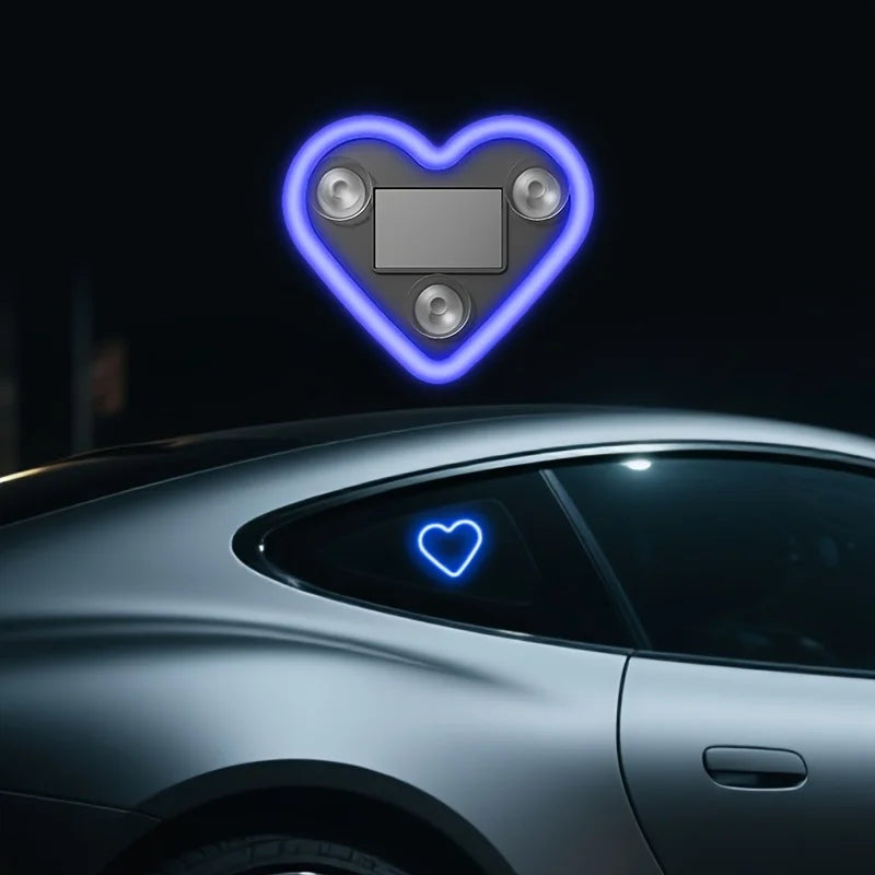 Window Car Neon Light Heart Shaped LED Interior Lamp TikTok Viral Fall 2026 Solar Powered Wiring Free