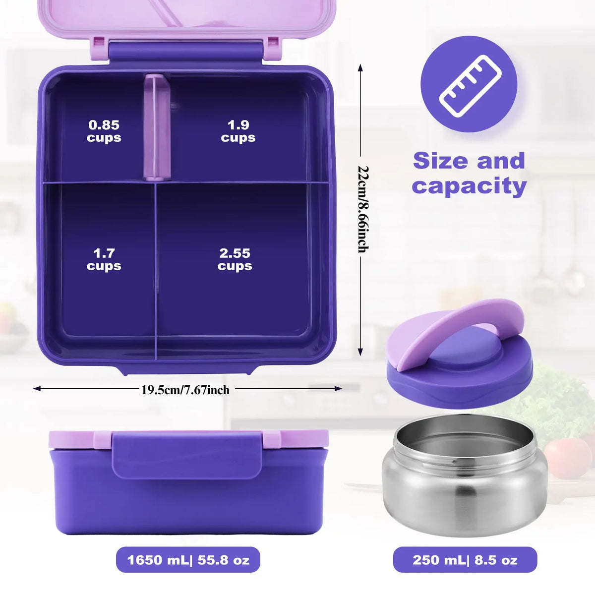 Lunch Insulated Box Four Grid With Thermal Soup Container Bento Style Back To School Fall 2025 Keeps Food Warm
