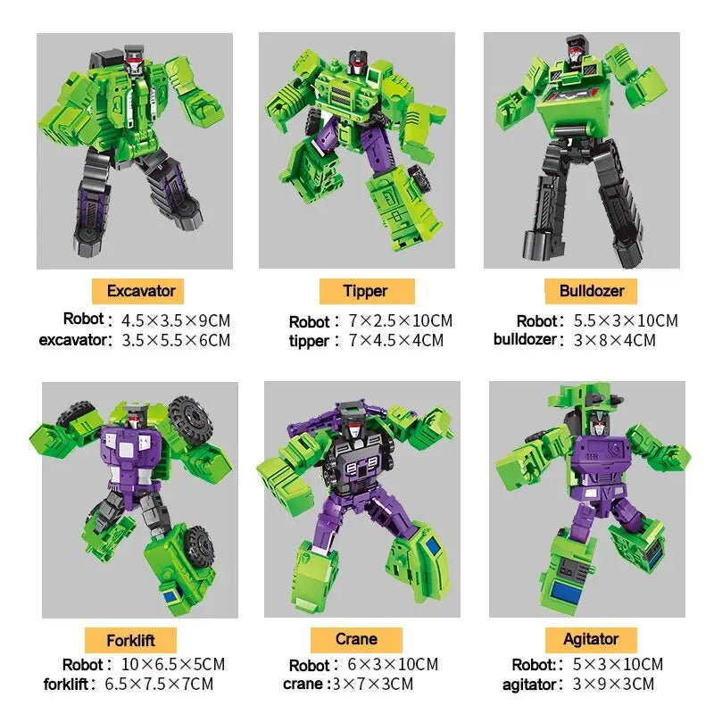 Mini 6-in-1 Transforming Devastator Action Figure - Green Robot Toy for Kids, Great Gift for Children 22cm (8.6 inch)