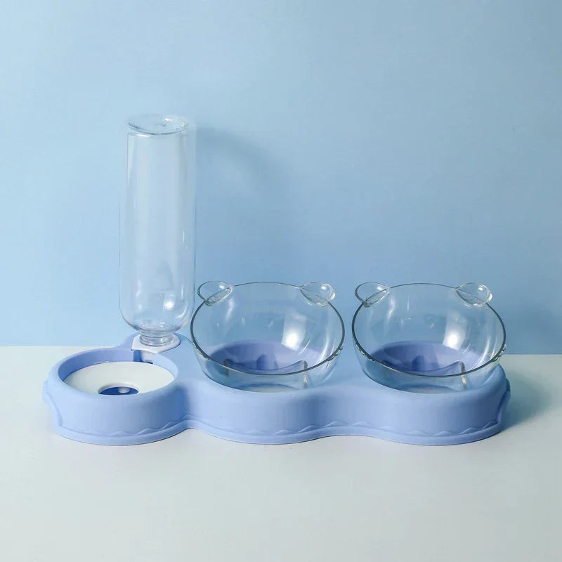 Raised Pet Feeding Station Tilted 3-Bowl Design With 500ML Water Bottle Fall 2025 Comfort-Grip Spine Protection