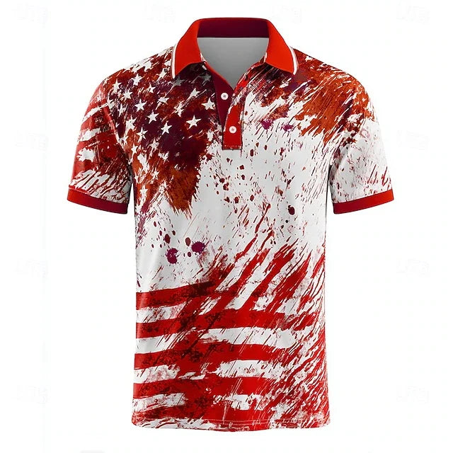 Light men's polo shirt - graphic flag print, cotton, casual summer wear for outdoor events