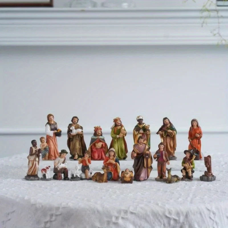 Nativity Kit 20-Piece Resin Christmas Nativity Scene Figurines Catholic Manger Decor Gift Idea