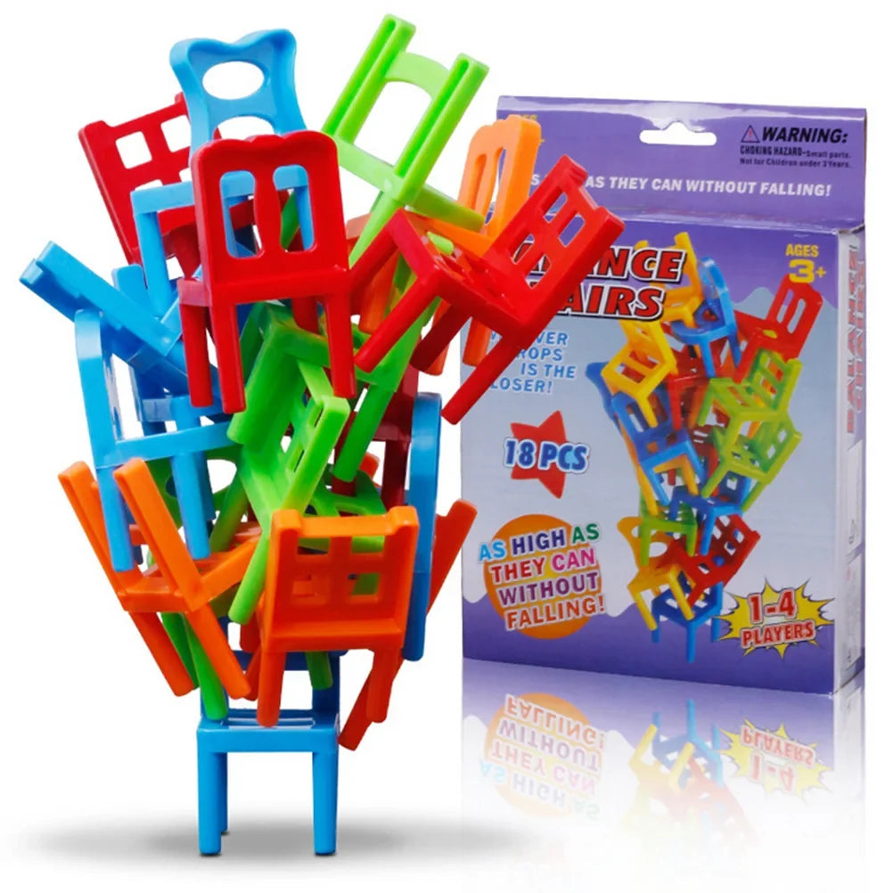 Educational Balance Chairs Game for Kids - Colorful 18-Piece Toy Kit, Eco-Friendly ABS Plastic, Fun Learning Activity