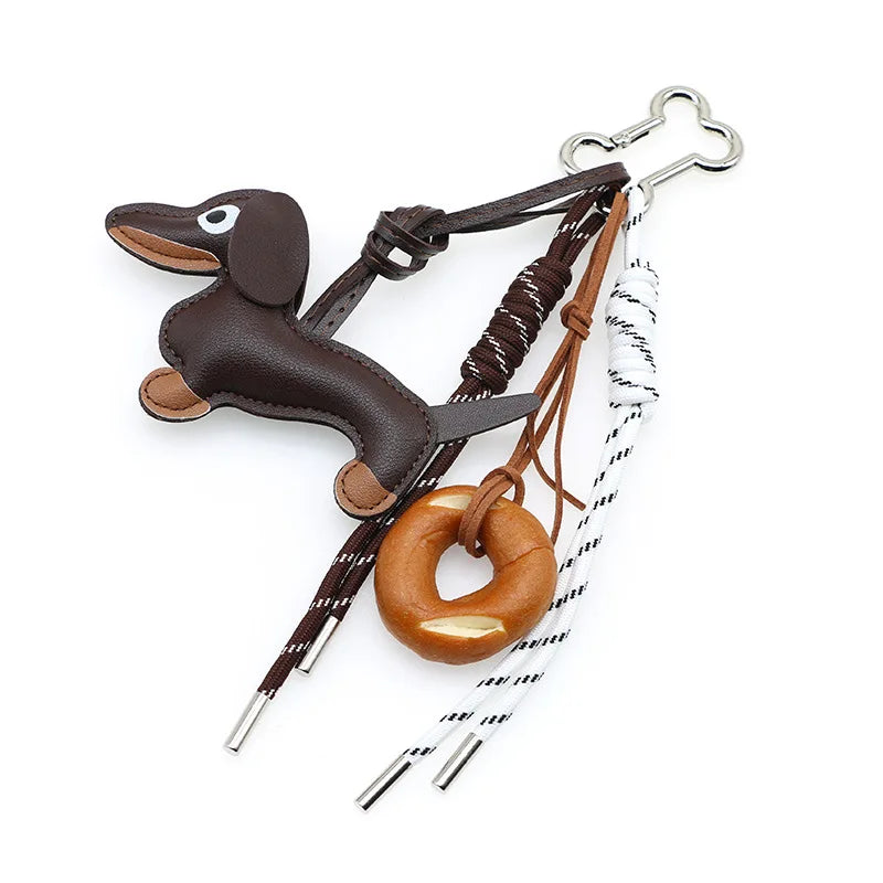Pu Dachshund Leather Bag Charm Baseball Keychain Gift