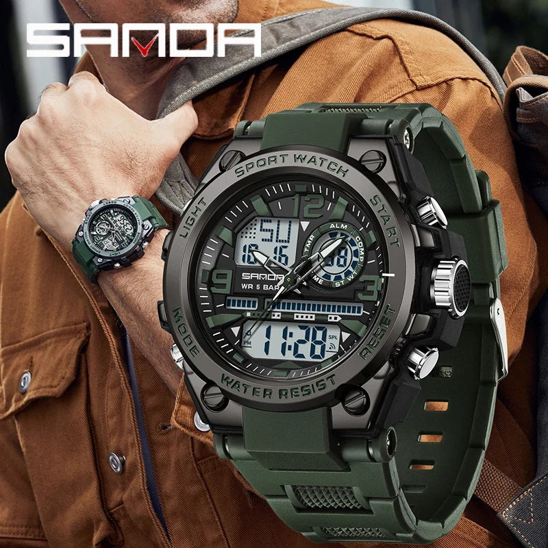 Sports Digital Watch Dual Display LED Military Style Rugged Watch Fall 2026 Water Resistant