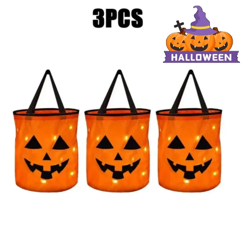 Candy Halloween Bucket LED Glow In The Dark Trick Or Treat Pail Fall 2025 Reusable Safe Visibility