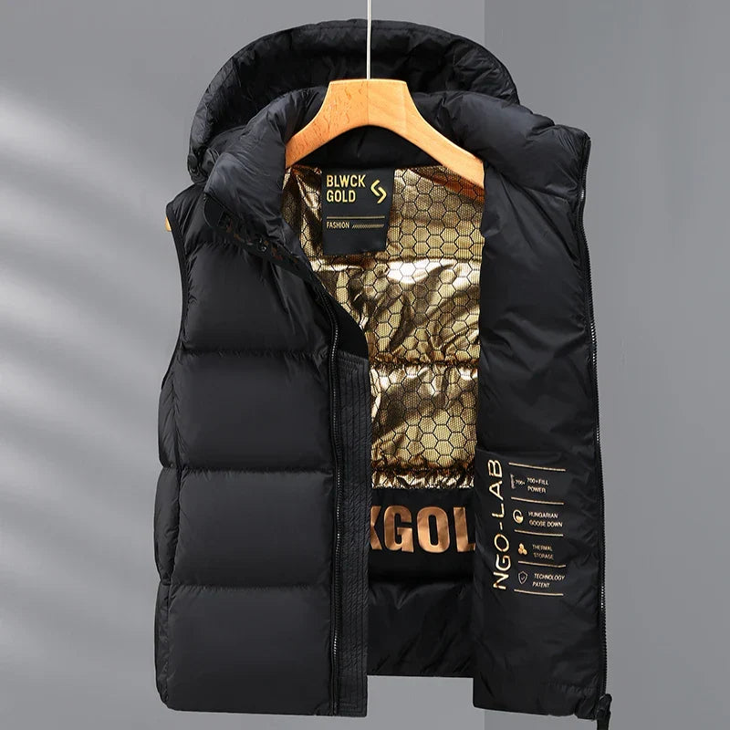 Men's Warm Down Vest - Boxy Quilted, Cotton Blend, Autumn