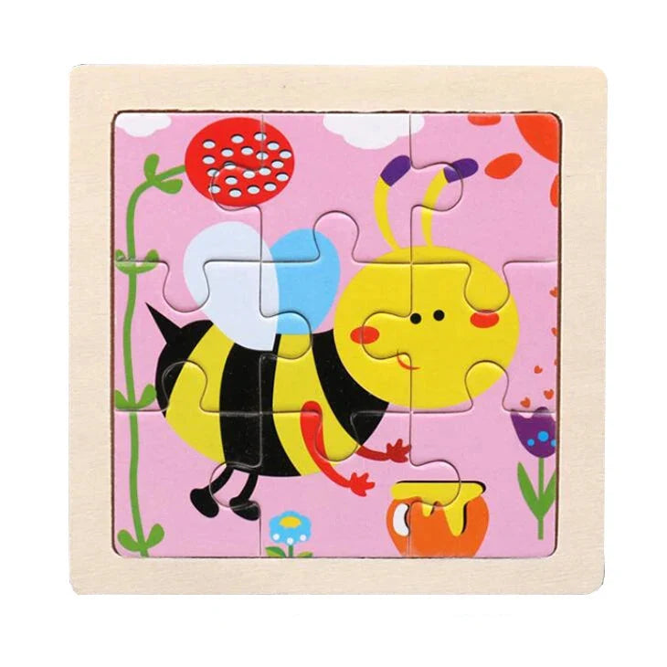 Wooden Kids Jigsaw Puzzle - Montessori Cartoon Animal Vehicle Educational Toy for Children