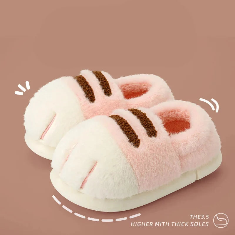 Plush Unisex Slippers For Kids - Cozy Cat Design, Plush Lining, Indoor Wear At Household
