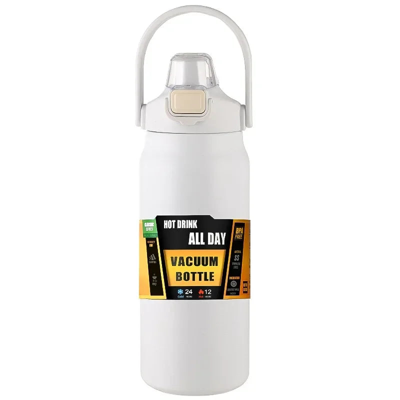 800ml Stainless Steel Thermos Mug - Travel-Friendly Vacuum Flask for Hot & Cold Drinks, Outdoor Sports Water Bottle with Straw
