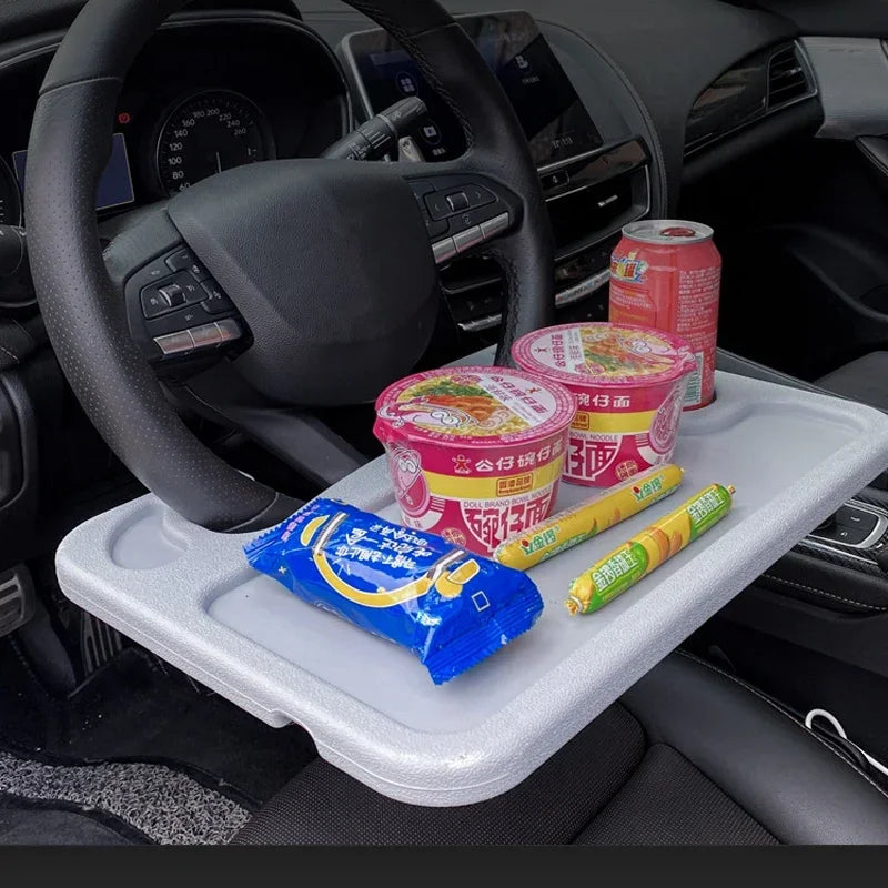 Car2025 Edition Desk Tray For Steering Wheel Travel-Friendly Dining Table Snack And Cup Holder Road Trip Accessory