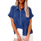 Shirt Linen Short Sleeve Casual Loose Fit Blouse Fresh Sweet Style Polyester Fabric