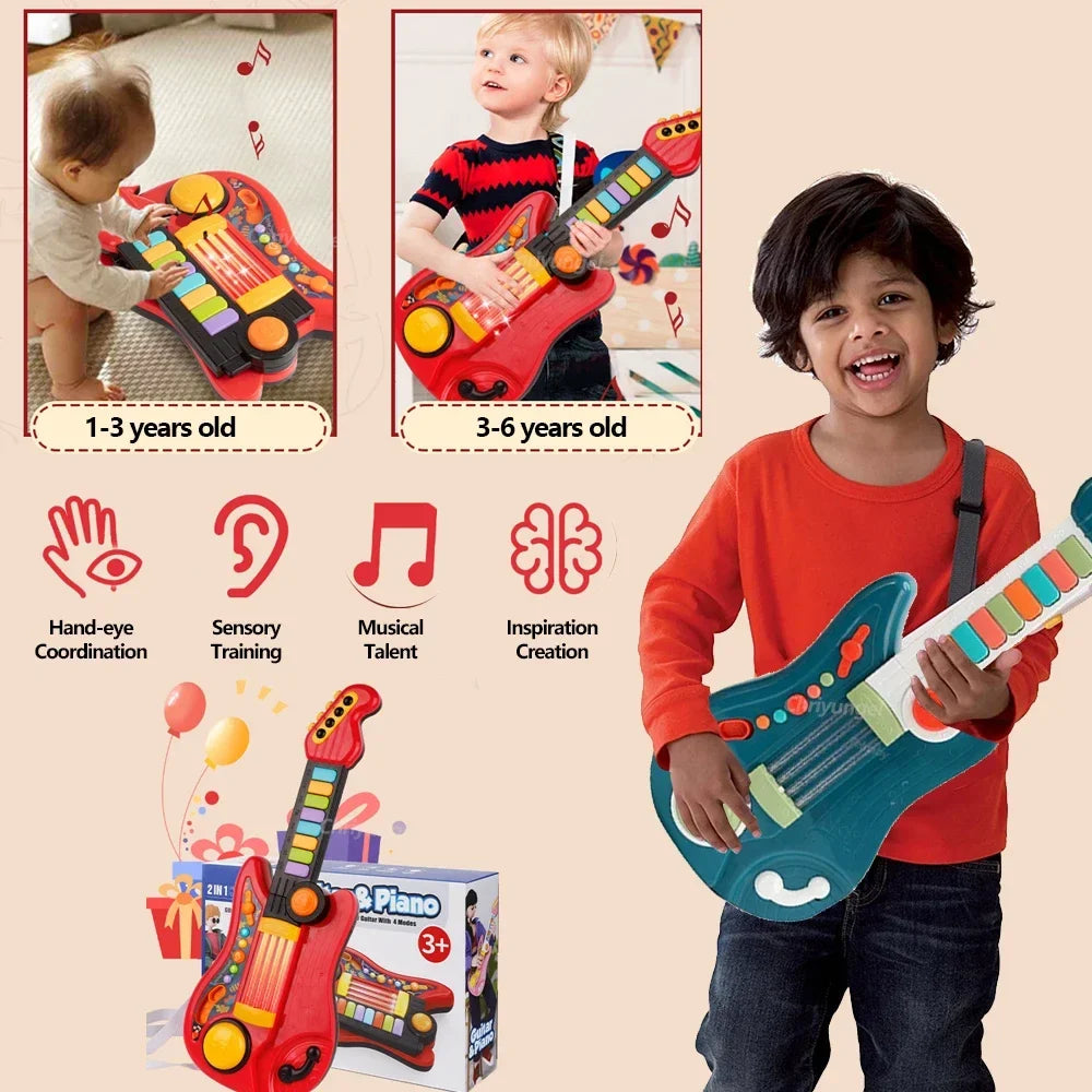 Multifunctional 3-in-1 Musical Toy for Kids - Folding Guitar, Piano, and Drum Kit, Great Birthday Gift for Boys and Girls Age 3+