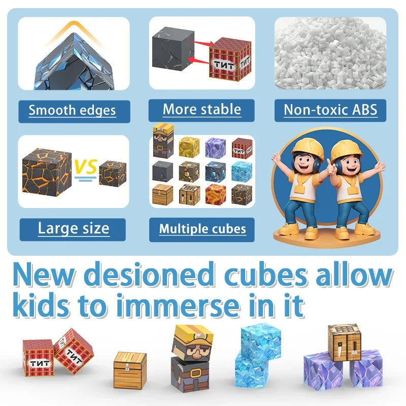 Magnetic Building Blocks Kit - Mine World Construction Toy for Girls, Ages 3+, DIY STEM Montessori Sensory Play