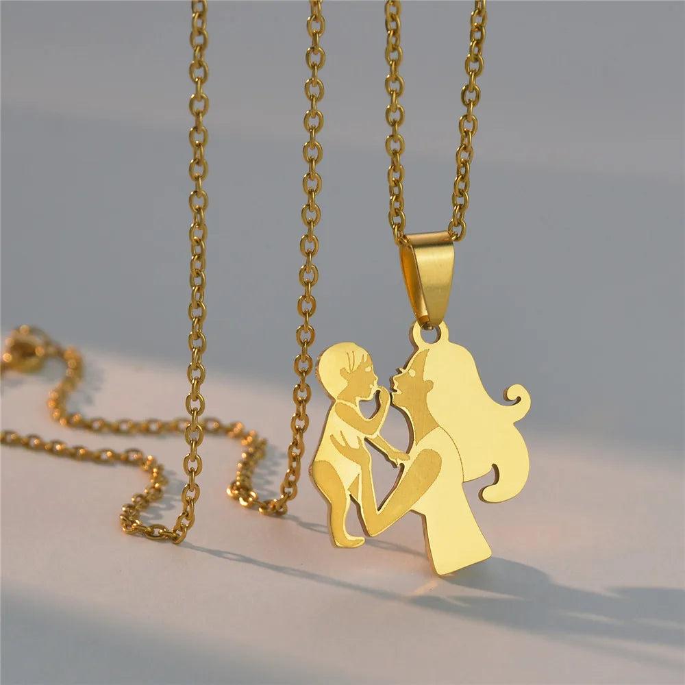 Mother's Day Gift Children Family Stainless Steel Jewelry – Silver Stainless Steel Mother & Kids Pendant Necklace