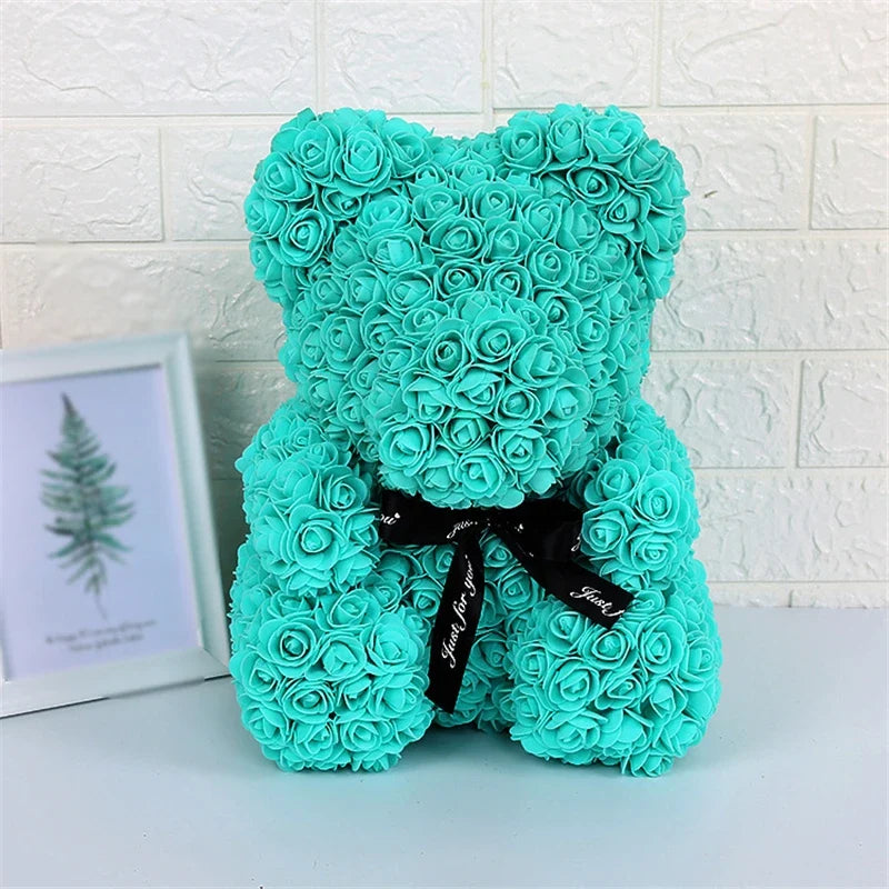 Rose Faux Teddy Bear with Gift Box and Lights - Romantic Anniversary or Valentine's Day Gift, Wedding Decor