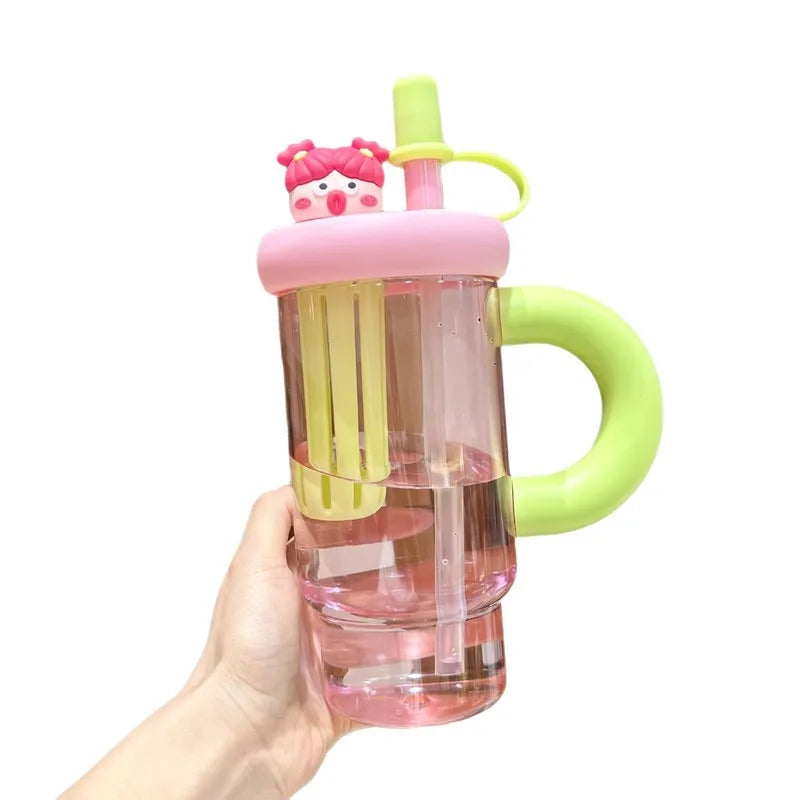 Straw Cup 900ml Cartoon Cute Travel-Friendly Water Cup Summer 2025 Large Capacity High Temperature Resistant Outdoor