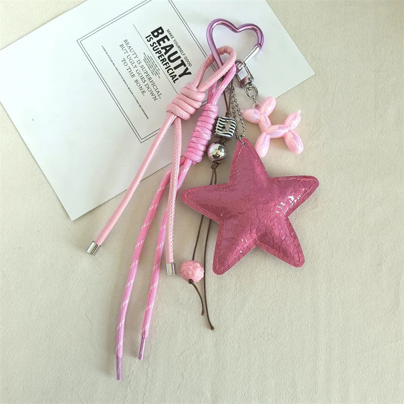 Leather Y2K Star Keychain Dachshund Bag Charm Anti Lost
