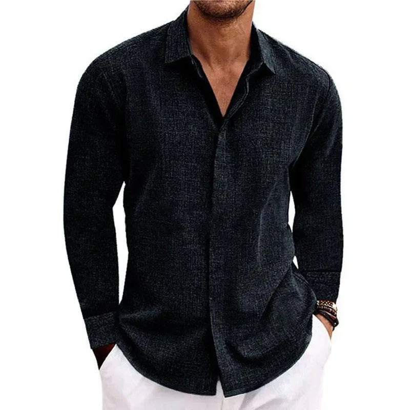 Loose Solid Color Casual Top for Plus Size Fashion – Men’s Long Sleeve T-Shirt